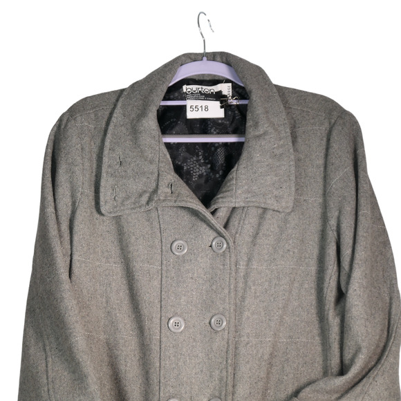Burton Pea Coat Jacket Womens Large Gray Wool Blend Double Breasted Pockets - Picture 2 of 9